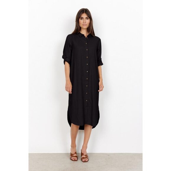 NWT SOYA CONCEPT INA 8 Black Linen Blend Button Down Dress - Picture 1 of 9